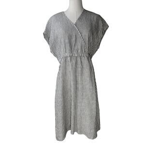 Grae Cove Striped Gray White 100% Linen Dress Short Sleeve Women’s Large